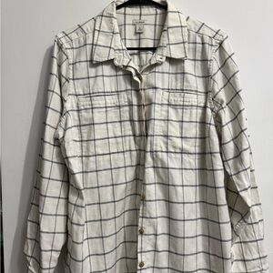 L.L. Bean Cream and Black Plaid Long Sleeve Shirt